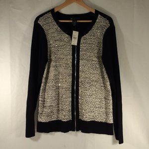 Full Zip Black Cream Sequin Sweater Women 18/20